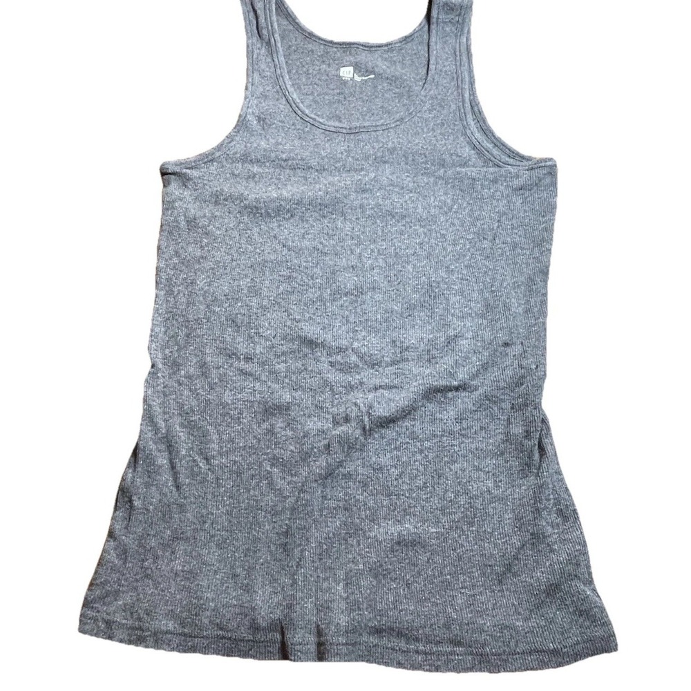 GAP Tank Top Women's Gray Cotton Blend Large Scoop Neck Ribbed Stretch Size L